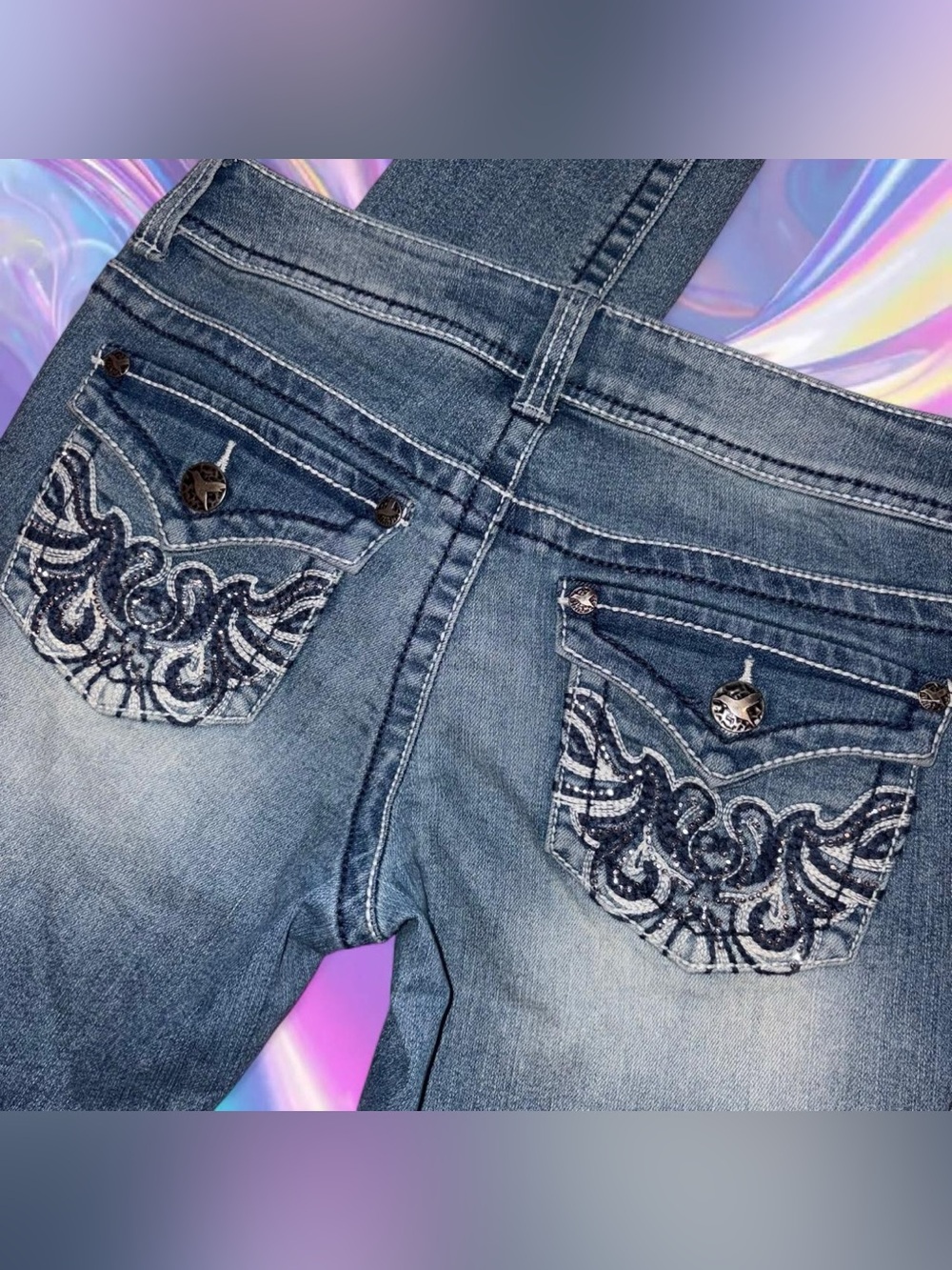 vtg y2k embroidered bling lowrise skinny jeans - grane, sz 5. no flaws!